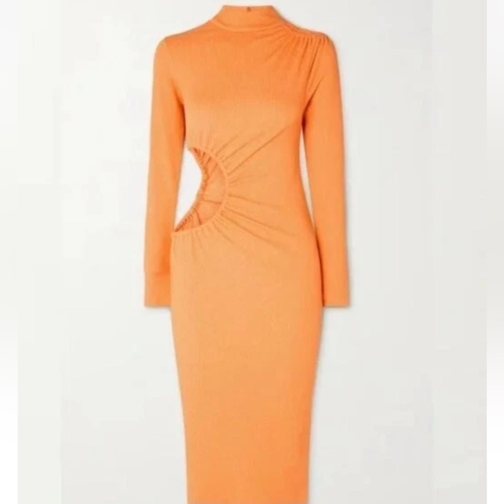 Rotate Birger Christensen Alice Dress Mock Orange Cutout Midi Long Sleeve 4 Mock